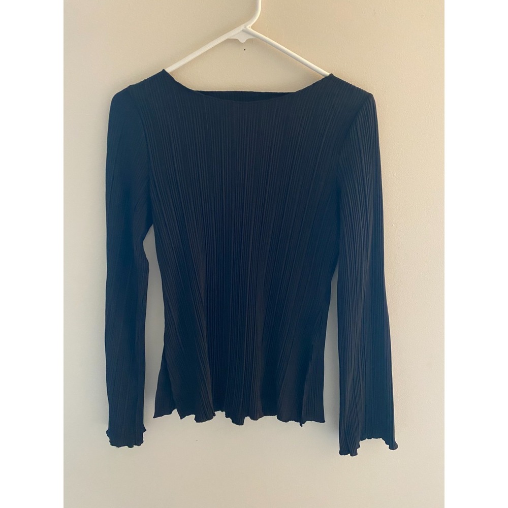 A New Day Black Pleated Long Sleeve Top Womens Small Stretch Minimalist Boho